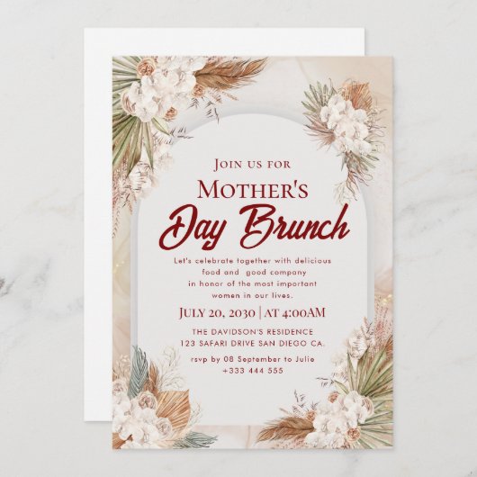 Watercolor Moederdag Brunch Uitnodigingen (Voorkant / Achterkant)