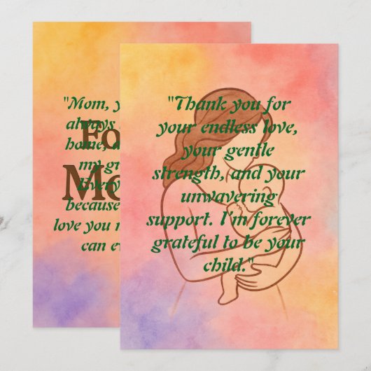 Watercolor Moederdag Kaart (Voorkant / Achterkant)