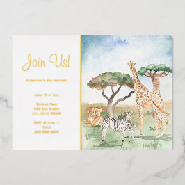 Watercolor Moeders + Baby Afrikaanse Dieren Feest Folie Uitnodiging
