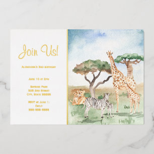 Watercolor Moeders + Baby Afrikaanse Dieren Feest  Folie Uitnodiging