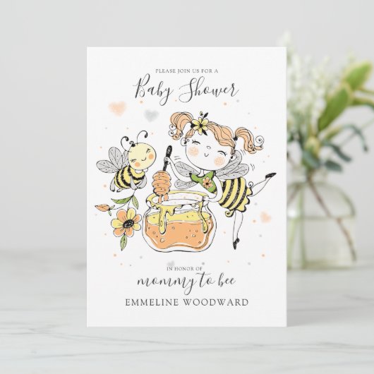 Watercolor Mommy To Bee Baby Shower  Kaart (Staand voorkant)