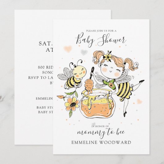 Watercolor Mommy To Bee Baby Shower  Kaart (Voorkant / Achterkant)