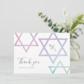 Watercolor Monogram Bat Mitzvah Bedankje Kaart (Staand voorkant)