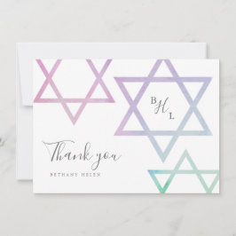 Watercolor Monogram Bat Mitzvah Bedankje Kaart