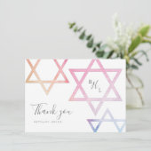 Watercolor Monogram Bat Mitzvah Bedankje Kaart (Staand voorkant)