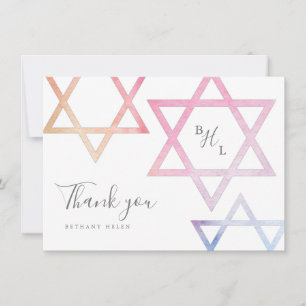 Watercolor Monogram Bat Mitzvah Bedankje Kaart