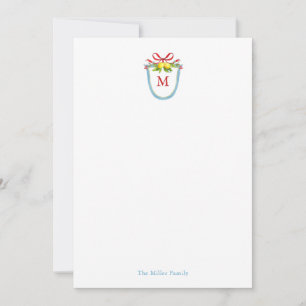 Watercolor monogram crest met citroenen notitiekaartje