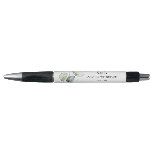 Watercolor Monogram Elegante Trouwgunsten Pen (Voorkant)