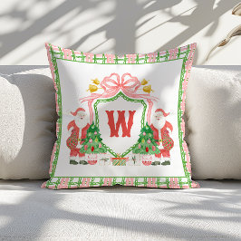 Watercolor Monogram Initiaal Geruite Santa Wapen Kussen