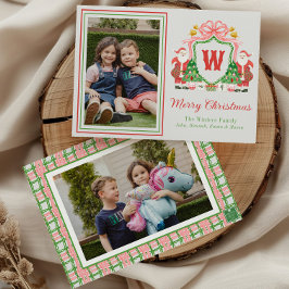 Watercolor Monogram Initiaal Kerstman Crest Foto Feestdagenkaart