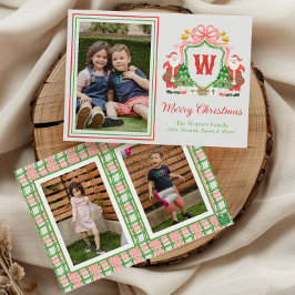 Watercolor Monogram Initiaal Kerstman Crest Foto Feestdagenkaart