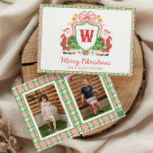 Watercolor Monogram Initiaal Kerstman Crest Foto Feestdagenkaart