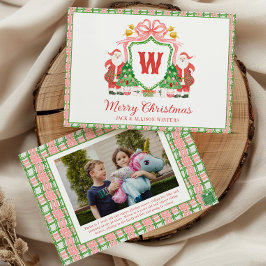 Watercolor Monogram Initiaal Kerstman Crest Foto Feestdagenkaart