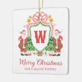 Watercolor Monogram Initiaal Kerstman Crest Keramisch Ornament (Links)