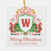 Watercolor Monogram Initiaal Kerstman Crest Keramisch Ornament (Voorkant)