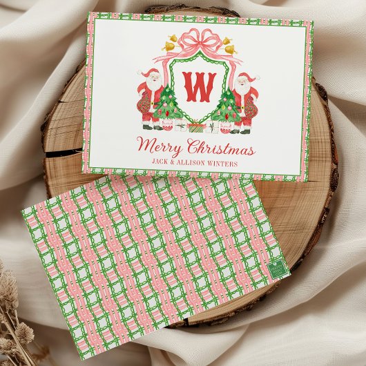 Watercolor Monogram Initiaal Kerstman Wapen Feestdagenkaart