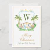 Watercolor Monogram Initial Nativity Crest Feestdagenkaart (Voorkant)