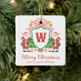 Watercolor Monogram Initial Santa Crest Keramisch Ornament