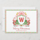 Watercolor Monogram Initial Santa Crest Photo Feestdagenkaart (Voorkant)