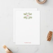 Watercolor Monogram met groen Kerstfeest Notitiekaartje (Voorkant / Achterkant in situ)