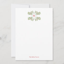 Watercolor Monogram met groen Kerstmis Notitiekaartje