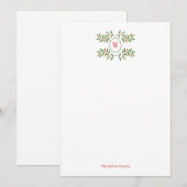 Watercolor Monogram met groen Kerstmis Notitiekaartje (Voorkant / Achterkant)