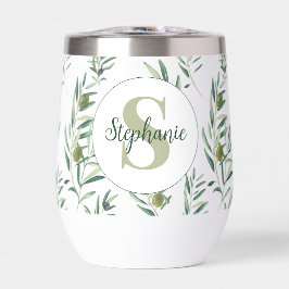 Watercolor Monogram Naam Olijftakken Patroon