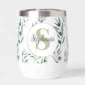Watercolor Monogram Naam Olijftakken Patroon (Achterkant)