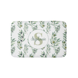 Watercolor Monogram Naam Olijftakken Patroon Badmat