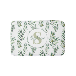 Watercolor Monogram Naam Olijftakken Patroon Badmat