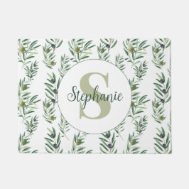 Watercolor Monogram Naam Olijftakken Patroon Deurmat