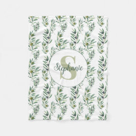 Watercolor Monogram Naam Olijftakken Patroon Fleece Deken