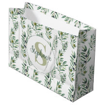 Watercolor Monogram Naam Olijftakken Patroon