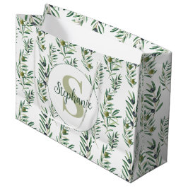 Watercolor Monogram Naam Olijftakken Patroon Groot Cadeauzakje