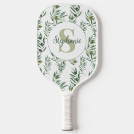 Watercolor Monogram Naam Olijftakken Patroon Pickleball Paddle