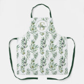 Watercolor Monogram Naam Olijftakken Patroon Schort (Voorkant)