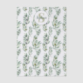 Watercolor Monogram Naam Olijftakken Patroon Tissuepapier (Voorkant)
