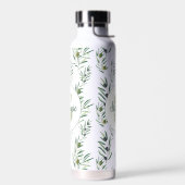Watercolor Monogram Naam Olijftakken Patroon Waterfles (Links)