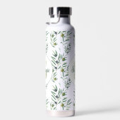 Watercolor Monogram Naam Olijftakken Patroon Waterfles (Rechts)