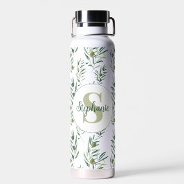 Watercolor Monogram Naam Olijftakken Patroon Waterfles