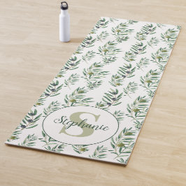 Watercolor Monogram Naam Olijftakken Patroon Yogamat