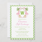 Watercolor Monogram Roze Flamingo Wapenschild Kers Kaart (Voorkant)