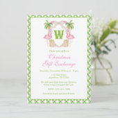 Watercolor Monogram Roze Flamingo Wapenschild Kers Kaart (Staand voorkant)