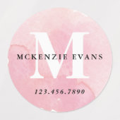 Watercolor Monogram Roze Waterdicht Labels (Design 1)
