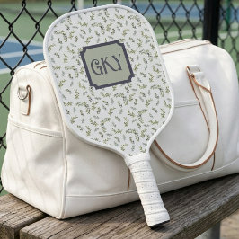 Watercolor Monogram Salie Olijf Frans Patroon Pickleball Paddle