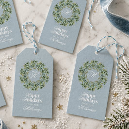Watercolor Monogram Script Foto Platte Kerstkaart Cadeaulabel