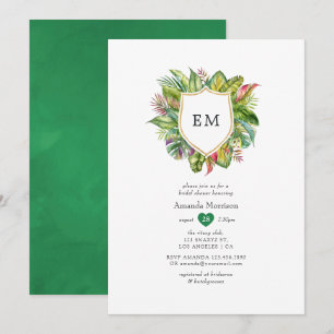 Watercolor Monogram Tropische Zomer Bruidsfeest Kaart