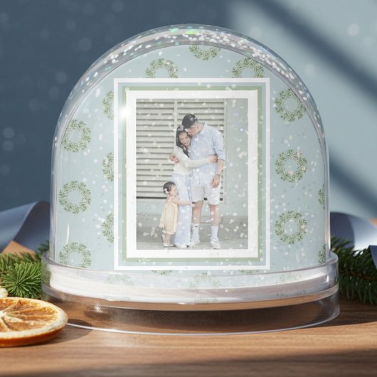 Watercolor Monogram Wreath Script Photo Snow Globe Sneeuwbol