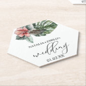 Watercolor Monstera Blad Bloem Bruiloft Kartonnen Onderzetters (Schuin)