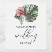 Watercolor Monstera Blad Bloem Bruiloft Wijn Etiket (Enkel label)